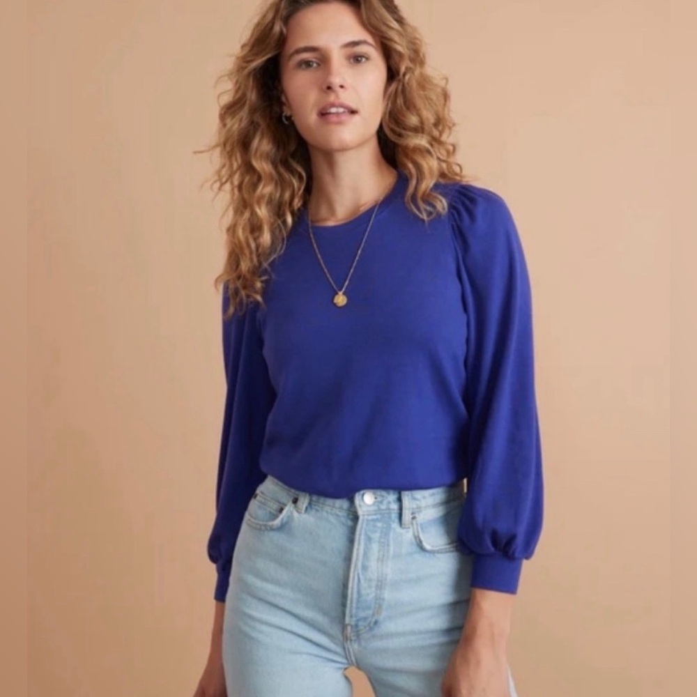 Marine Layer‎ | Lexi rib Puff Sleeve Top | Spectrum Blue Large | Like New!!
